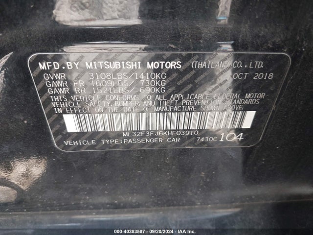 2019 MITSUBISHI MIRAGE G4 ML32F3FJ6KHF03910 Photo 8