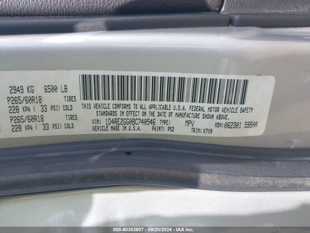 40383607 :رقم المزاد ، 1D4RE2GG0BC740546 vin ، 2011 Dodge Durango Express مزاد بيع