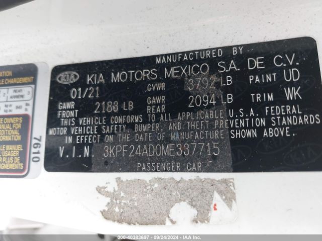 3KPF24AD0ME337715 KIA Forte Lxs