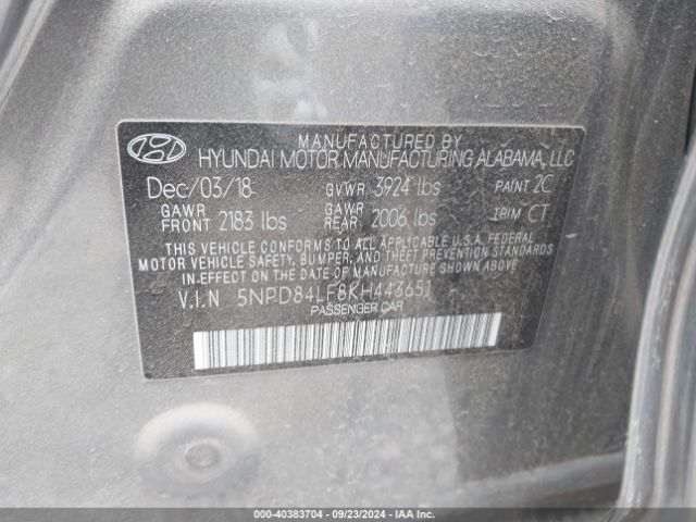 5NPD84LF8KH443651 Hyundai ELANTRA SEL
