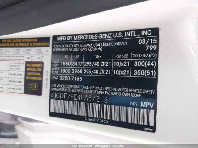 4JGDF7EE4FA572121 Mercedes-Benz Gl 63 Amg 4matic