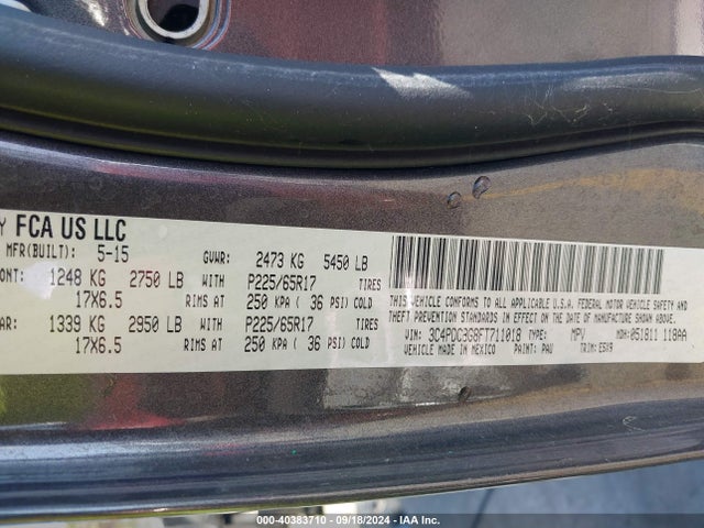 Dodge Journey Sxt 2015 3C4PDCBG8FT711018 Image 9