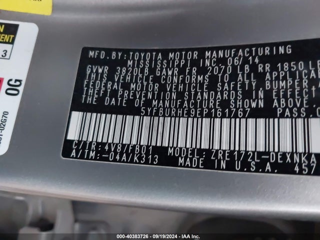 Toyota COROLLA LE 2014 5YFBURHE9EP161767 Image 9