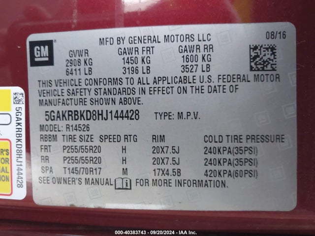 Buick Enclave Leather 2017 5GAKRBKD8HJ144428 Image 9