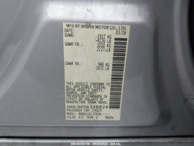 1N4AL3AP3GN348824 Nissan Altima 2.5/2.5 S/2.5 Sl/2.5 Sr/2.5 Sv