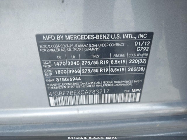 Aukcja sprzedaży 2012 Mercedes-benz Gl 450 4matic, vin: 4JGBF7BEXCA783217, numer aukcji: 40383785