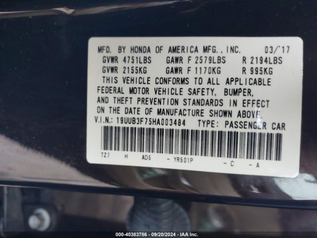 19UUB3F75HA003484 Acura Tlx Advance Package
