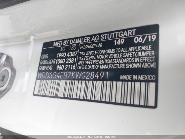 WDD3G4EB7KW028491 Mercedes-Benz A 220
