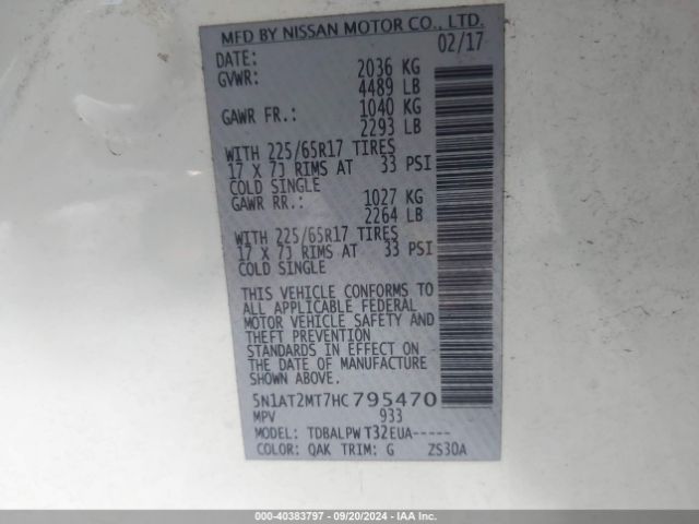 5N1AT2MT7HC795470 Nissan ROGUE S