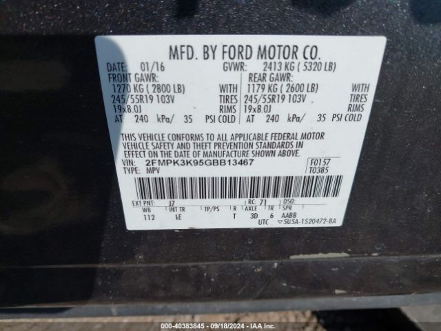 2FMPK3K95GBB13467 Ford Edge Titanium