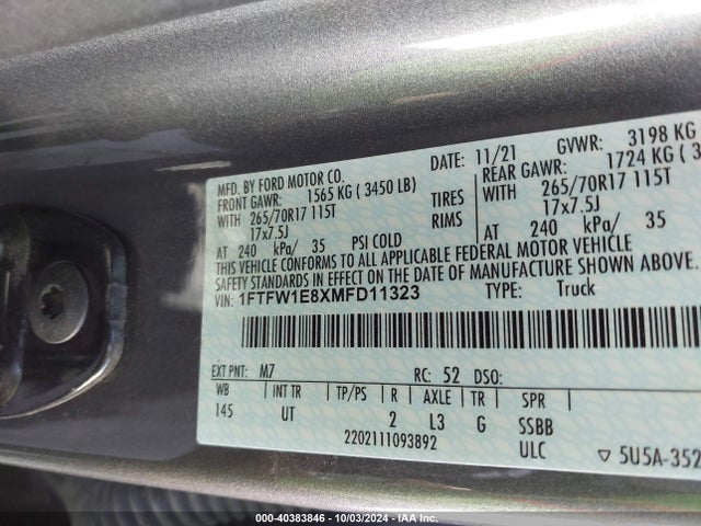 1FTFW1E8XMFD11323 Ford F-150 Xlt