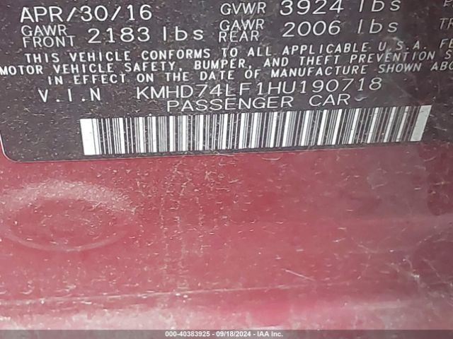 KMHD74LF1HU190718 Hyundai ELANTRA SE