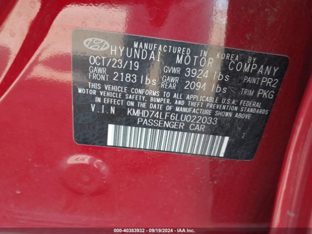 KMHD74LF6LU022033 Hyundai ELANTRA SE