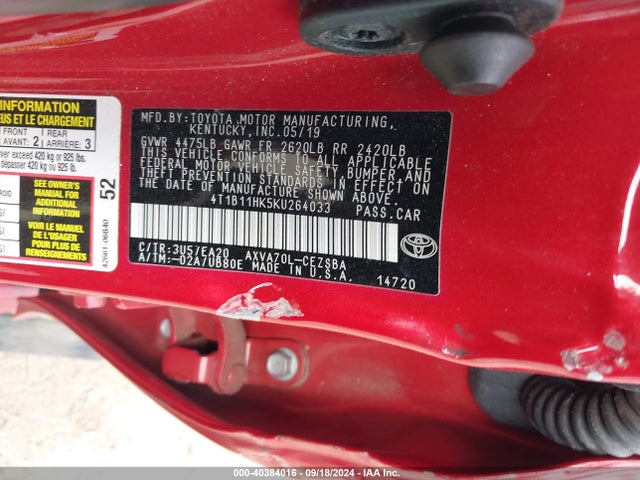 Toyota CAMRY SE 2019 4T1B11HK5KU264033 Image 9