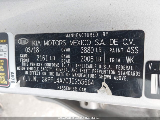 KIA FORTE LX 2018 3KPFL4A70JE255664 Image 9