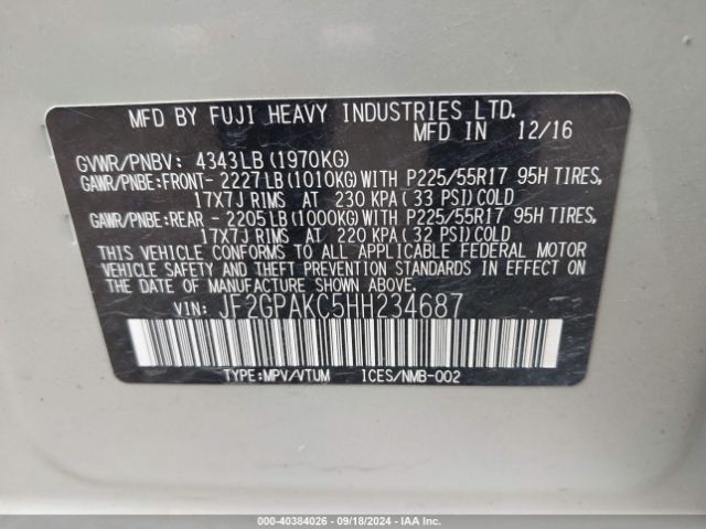 JF2GPAKC5HH234687 Subaru Crosstrek 2.0i Limited