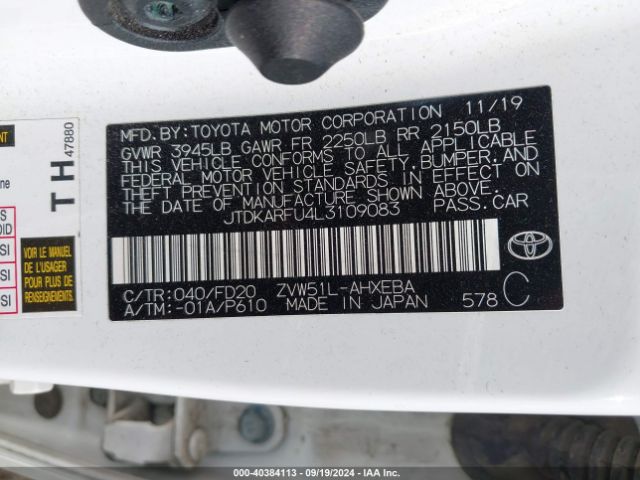 JTDKARFU4L3109083 Toyota Prius Le