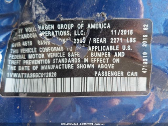 1VWAT7A35GC012826 Volkswagen Passat 1.8t S