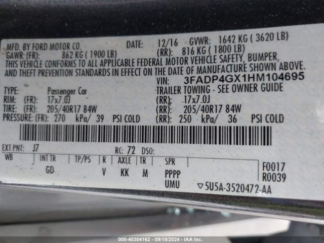 3FADP4GX1HM104695 Ford FIESTA ST