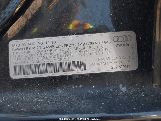 2011 AUDI A4 WAUKFAFL0BN030715 Photo 8