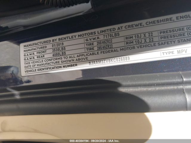 2019 BENTLEY BENTAYGA SJAAM2ZV8KC026089 Photo 8
