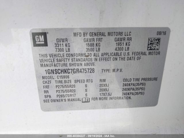 1GNSCHKC7GR475728 Chevrolet Suburban Lt