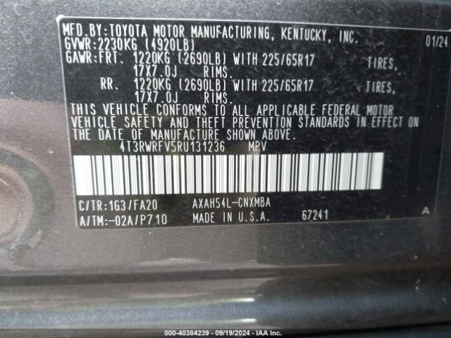 4T3RWRFV5RU131236 Toyota Rav4 Hybrid Xle