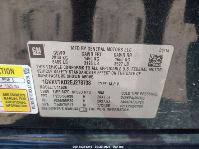 1GKKVTKD2EJ278738 GMC Acadia Denali