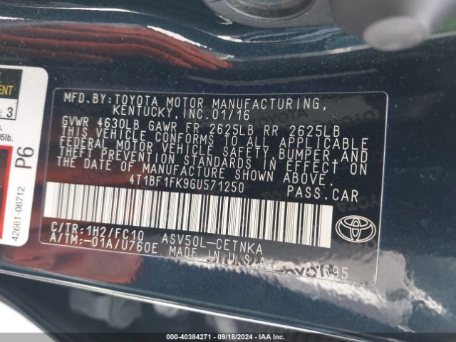 4T1BF1FK9GU571250 Toyota CAMRY LE