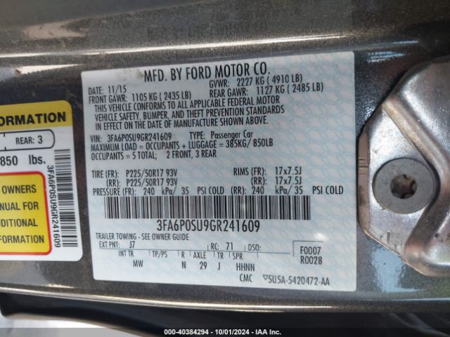 3FA6P0SU9GR241609 Ford Fusion Energi Titanium
