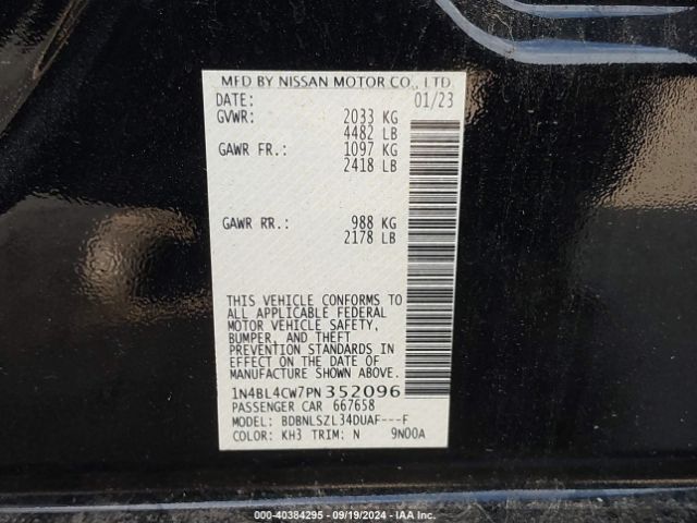 1N4BL4CW7PN352096 Nissan Altima Sr Intelligent Awd