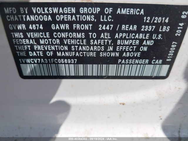1VWCV7A31FC056937 Volkswagen Passat 2.0l Tdi Sel Premium