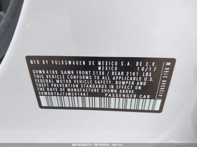 3VWDB7AJ7JM241481 Volkswagen Jetta 1.4t Se/1.4t Wolfsburg Edition
