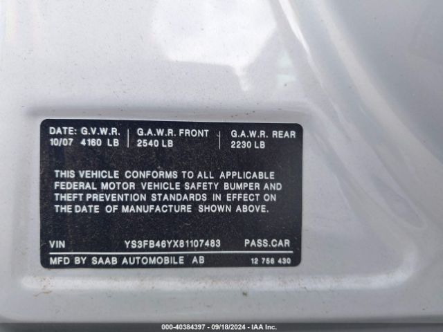 2008 SAAB 9-3 YS3FB46YX81107483 Photo 8