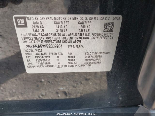 3GYFNAE38ES659264 Cadillac Srx Standard