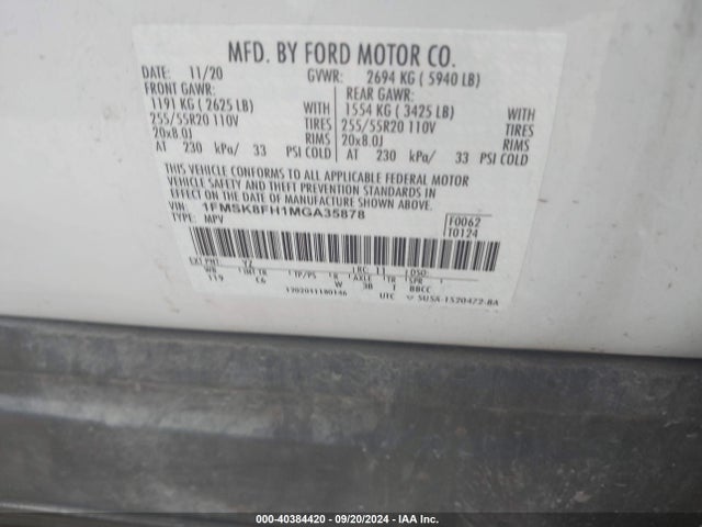 Ford Explorer Limited 2021 1FMSK8FH1MGA35878 Image 9