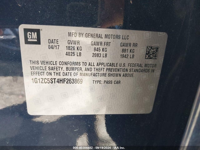 Chevrolet Malibu 1fl 2017 1G1ZC5ST4HF263869 Image 9