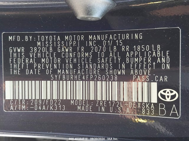 Toyota Corolla S Plus 2015 5YFBURHE4FP260238 Image 9