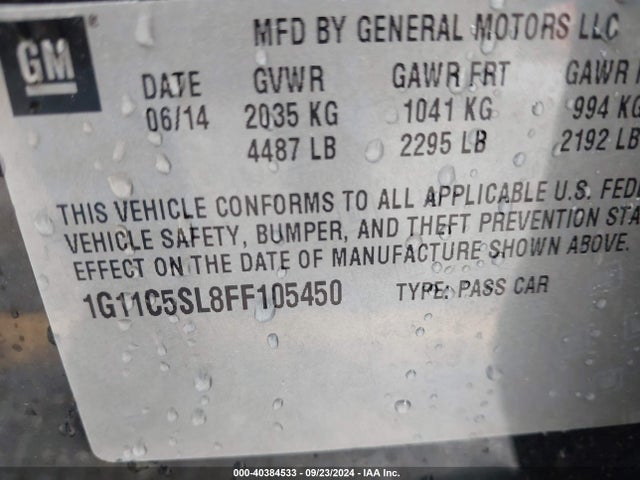 Chevrolet MALIBU 1LT 2015 1G11C5SL8FF105450 Image 9