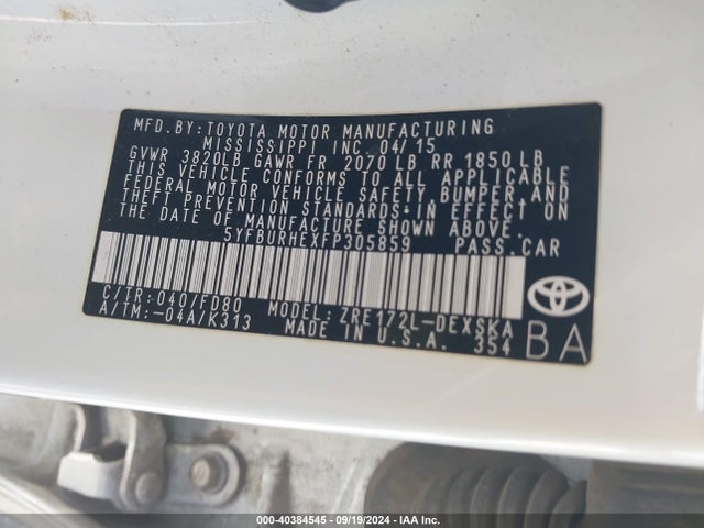 Toyota Corolla S Plus 2015 5YFBURHEXFP305859 Image 9