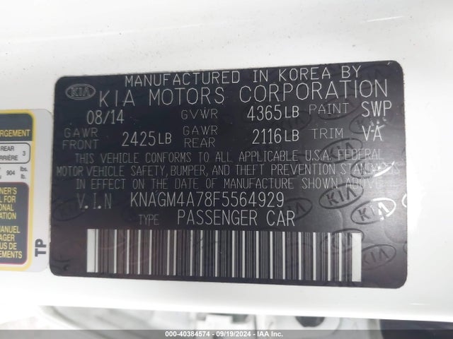 KNAGM4A78F5564929 KIA dohc gdi theta ii