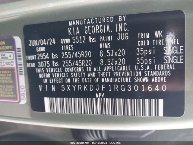 5XYRKDJF1RG301640 KIA Sorento X-line Sx Prestige