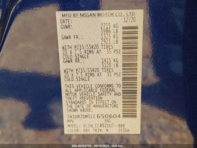 5N1DR2DM5LC650604 Nissan Pathfinder Platinum 4wd