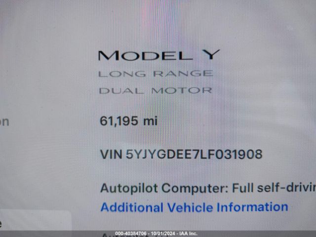 5YJYGDEE7LF031908 Tesla Model Y Long Range Dual Motor All-wheel Drive