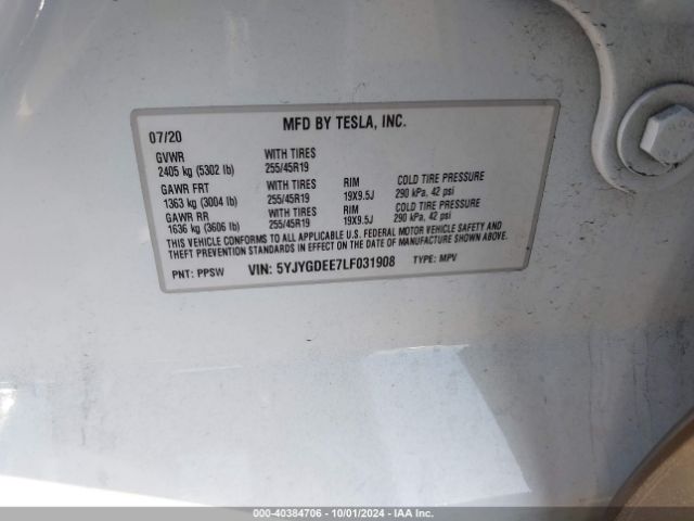 5YJYGDEE7LF031908 Tesla Model Y Long Range Dual Motor All-wheel Drive