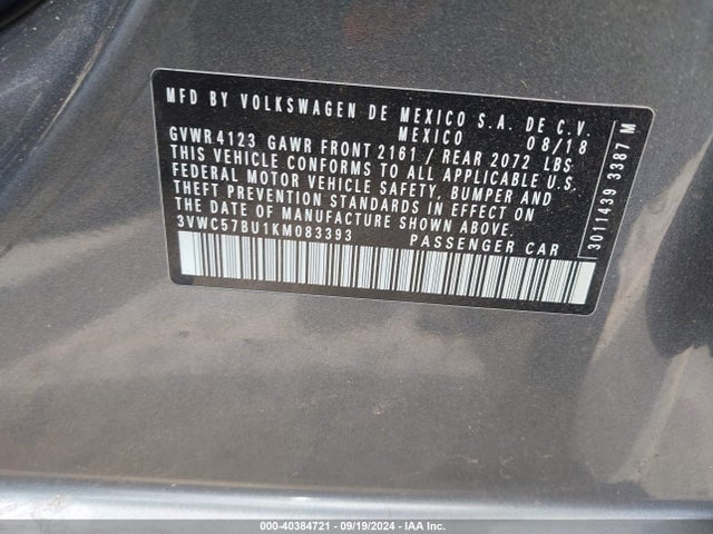 3VWC57BU1KM083393 Volkswagen 1.4 tsi