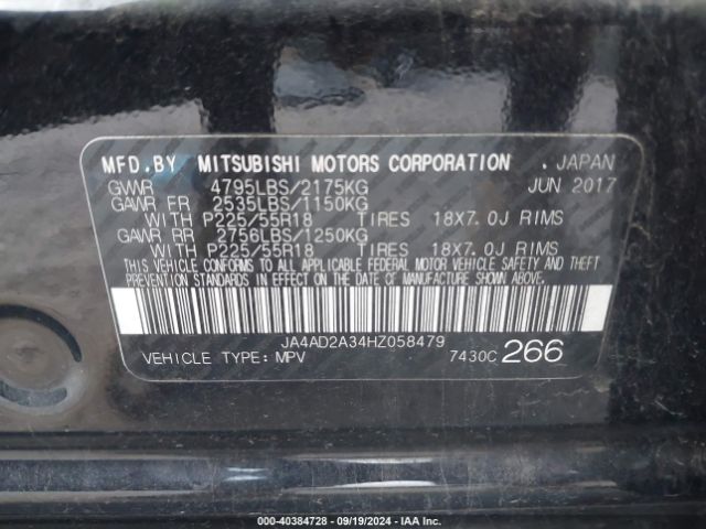 JA4AD2A34HZ058479 Mitsubishi Outlander Es