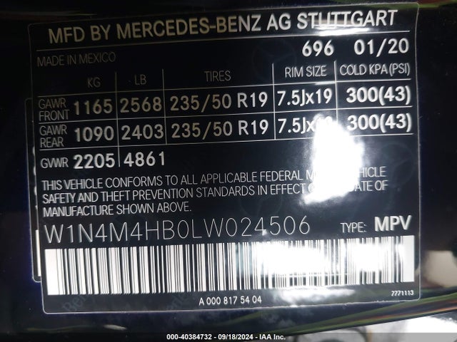 W1N4M4HB0LW024506 Mercedes-Benz Glb 250 4matic