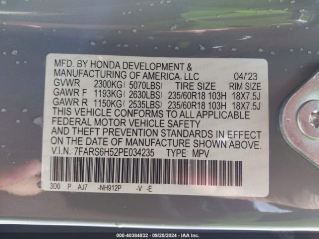 7FARS6H52PE034235 Honda Cr-v Hybrid Sport