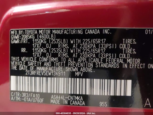 Toyota Rav4 Xle 2014 2T3RFREV5EW134911 Image 9